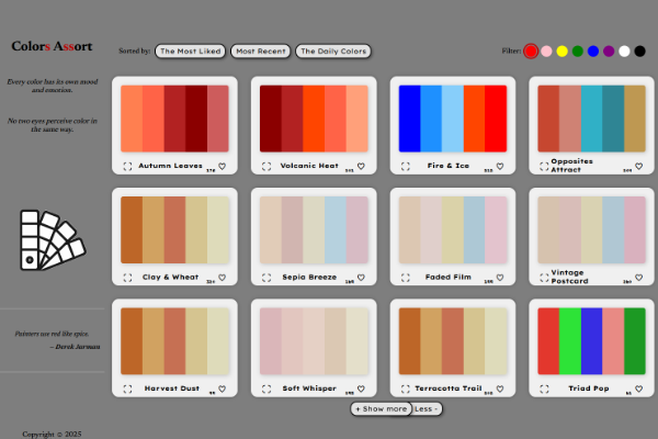 capture d'ecran du site/ projet Color Assort qui propose des palette