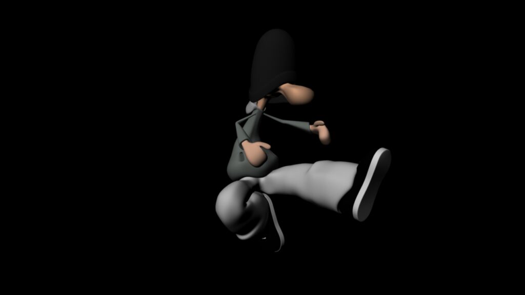 Personnage 3D qui est mis en position de saut.